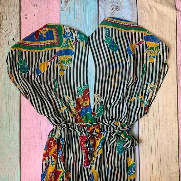 Zara floral and stripes short sleeve long kimono with front buttons - Picture 8 of 9